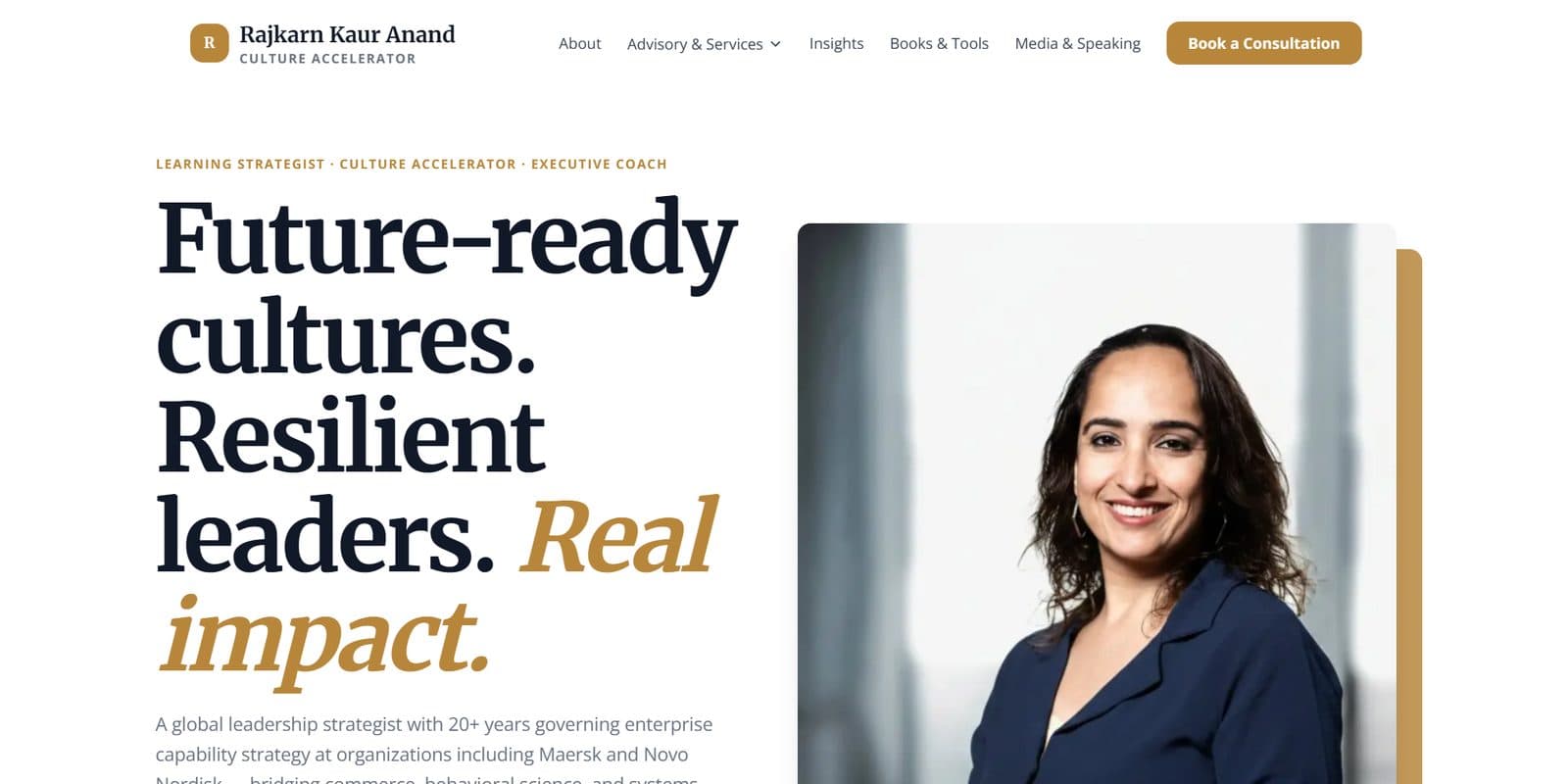 Rajkarn Kaur Anand's live site, built on PrescenseOS